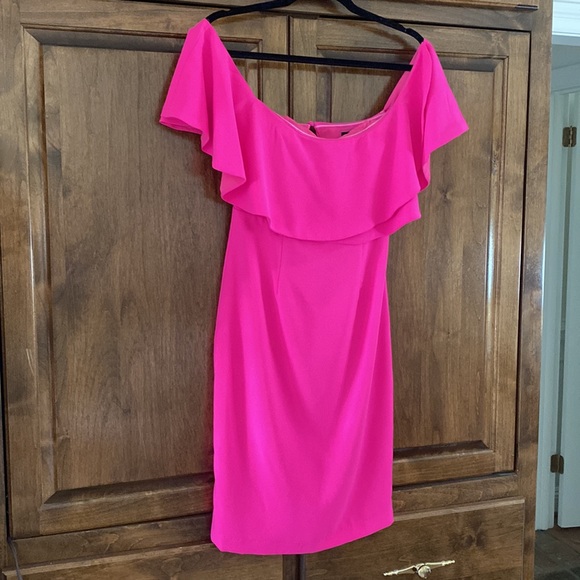 DO+BE Neon Pink Open Shoulder flounce Cut Out MIDI Dress S - Picture 3 of 10
